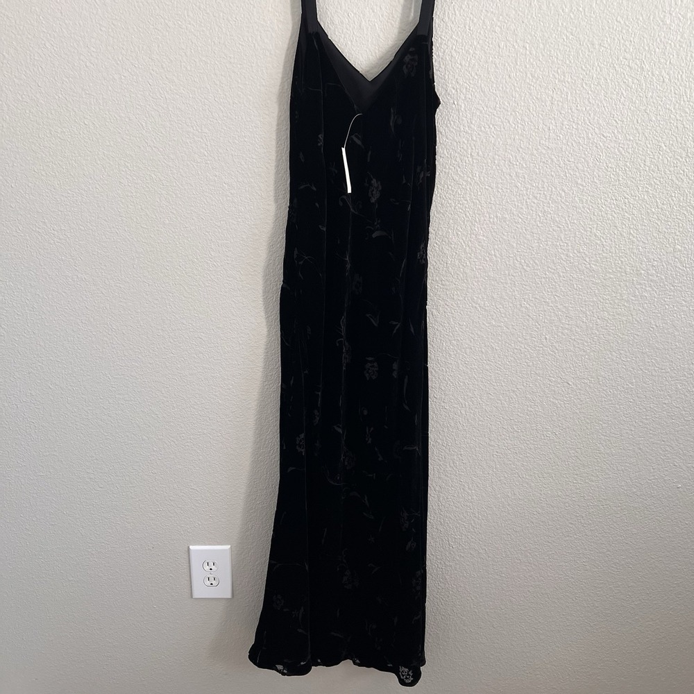 Sz 8 Black Velvet Burnout Dress Y2K Silk Blend Maxi NWT Lined Banana Republic - Picture 6 of 8